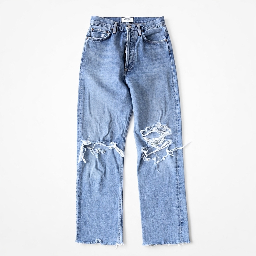 Agolde 90s Mid Rise Loose Fit Distressed Blue Jeans Button Fly